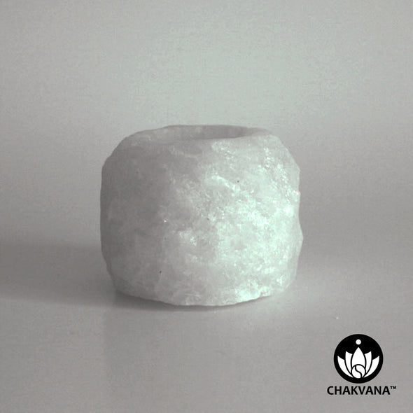 White Himalayan Crystal Salt Tea Light Holder, 2¼" tall, 14 oz.
