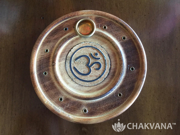 Round Wood Incense Burner | Om Symbol