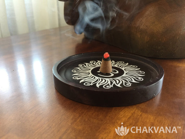 Round Soapstone Incense Burner | Om Symbol