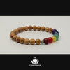 Video of 7 Chakras Bracelet. Made of 6mm round gemstone beads and 6mm round Sandalwood beads. Each of the 7 gemstone beads in this bracelet represent one of the 7 major chakras in the chakra system. The remainder of the bracelet is made of round Sandalwood beads. Decorative silver spacer beads separate the gemstone beads from the wooden beads. Bracelet is chakra healing, reiki charged, and hand made in the U.S.A. by CHAKVANA.