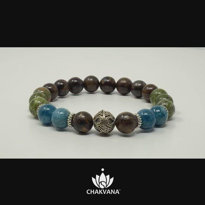 Video of "Manifestation" - Apatite, Unakite & Bronzite - 8mm Gemstone Bead Bracelet with Bali Bead – Chakvana.com