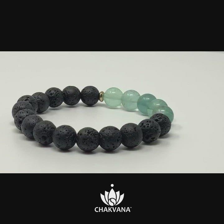 Video of Green Fluorite & Black Lava Stone - 8mm Gemstone Bead Bracelet – Chakvana.com