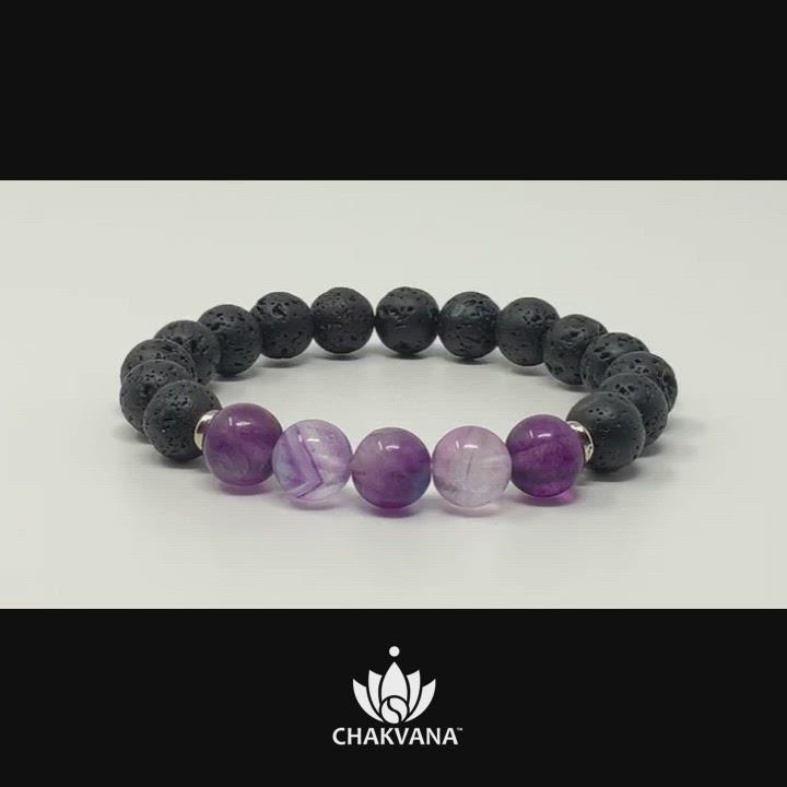 Video of Purple Fluorite & Black Lava Stone 8mm Gemstone Bead Bracelet – Chakvana.com